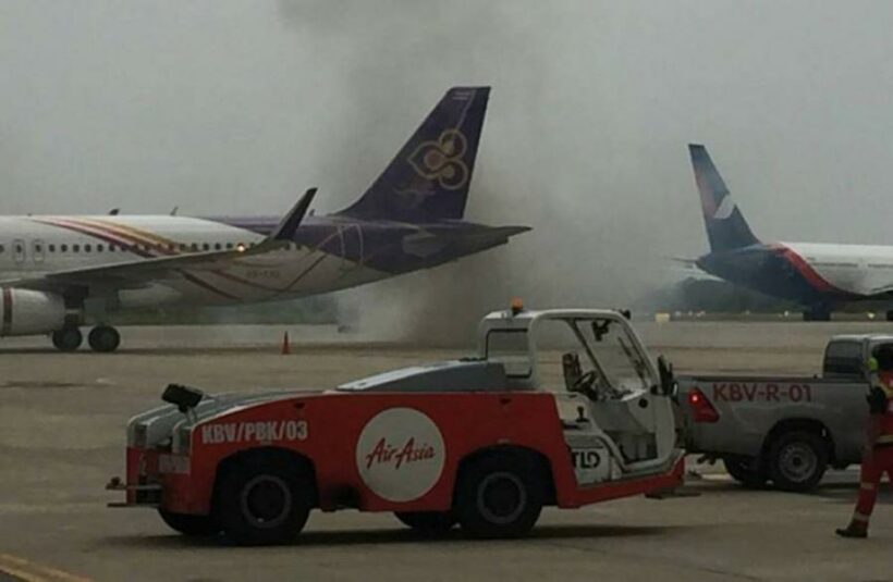 Truck on fire on tarmac at Krabi International Airport