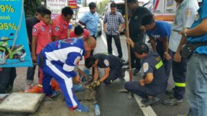 Don't walk and talk. Woman gets stuck in drain. | News by Thaiger