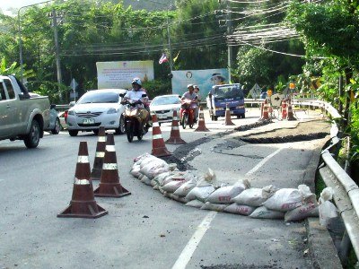 Phuket rains rip another tear in Patong Hill road