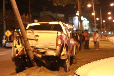 Pickups spin out of control on major Phuket road