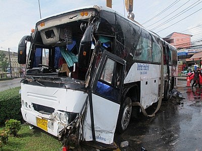 Overturned tour bus cleared from main Phuket road