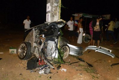 Car cut in half on impact with Phuket power pole