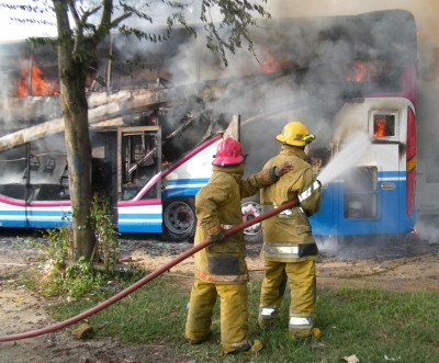 Flames engulf two Phuket tour buses