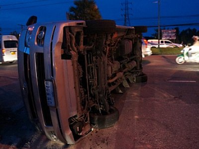 Phuket tour van flips in rush hour