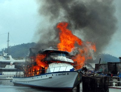 Phuket dive boat goes up in flames