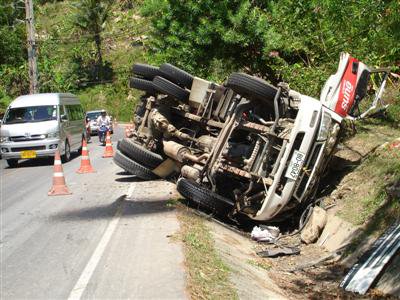 Cement truck overturns in Phuket