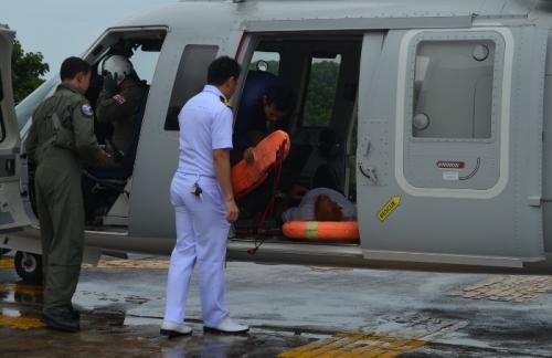 Phuket Navy helicopter rescues cargo shipman in life raft