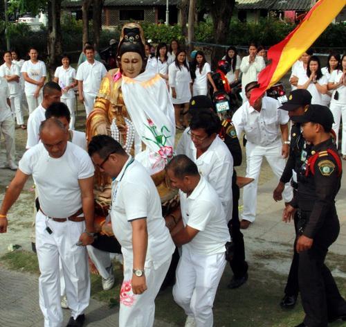 Image of Chinese Goddess of Mercy moved for Old Town Phuket Festival