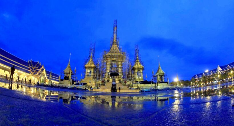 Installation of nine-tiered umbrella atop Royal Crematorium to be broadcast live