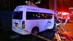 Tour company van crashes into electric pole | News by Thaiger