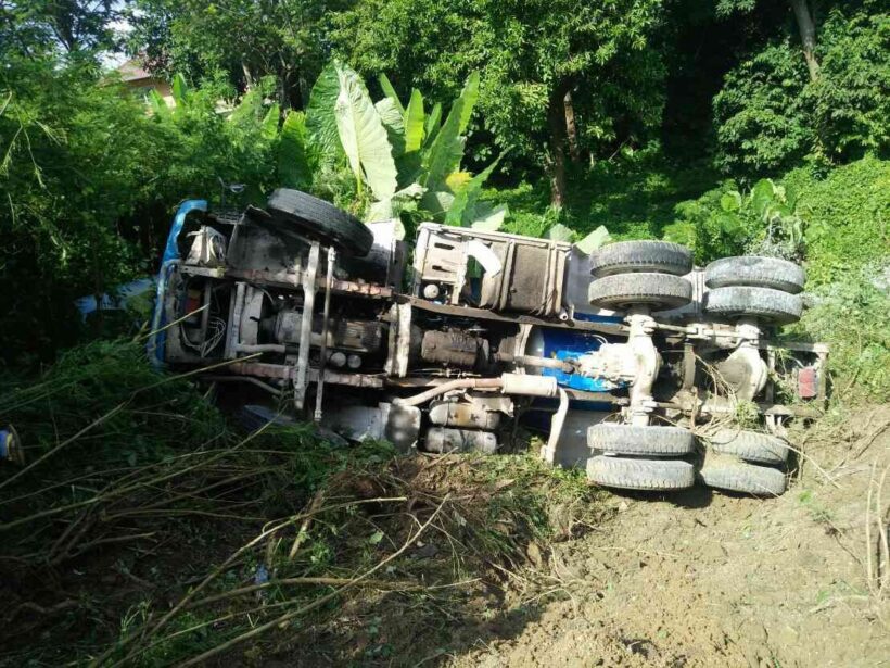 Concrete truck falls 30 metres off cliff