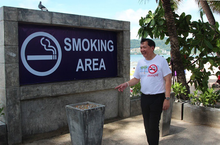 Authorities check the smoking ban along Patong Beach