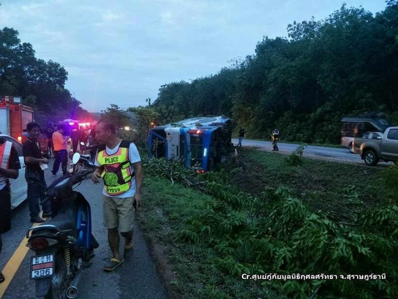 20 injured after bus flips over near Surat Thani