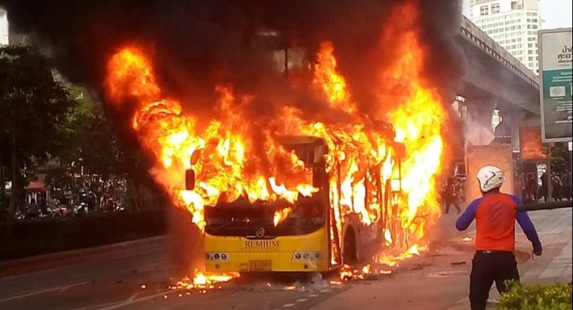 Bangkok bus engulfed in flames