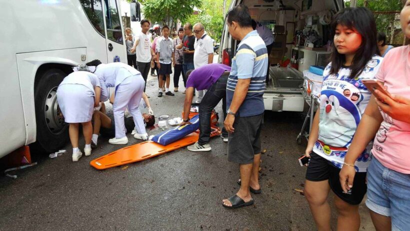 Phuket student seriously injured in crash with tour bus