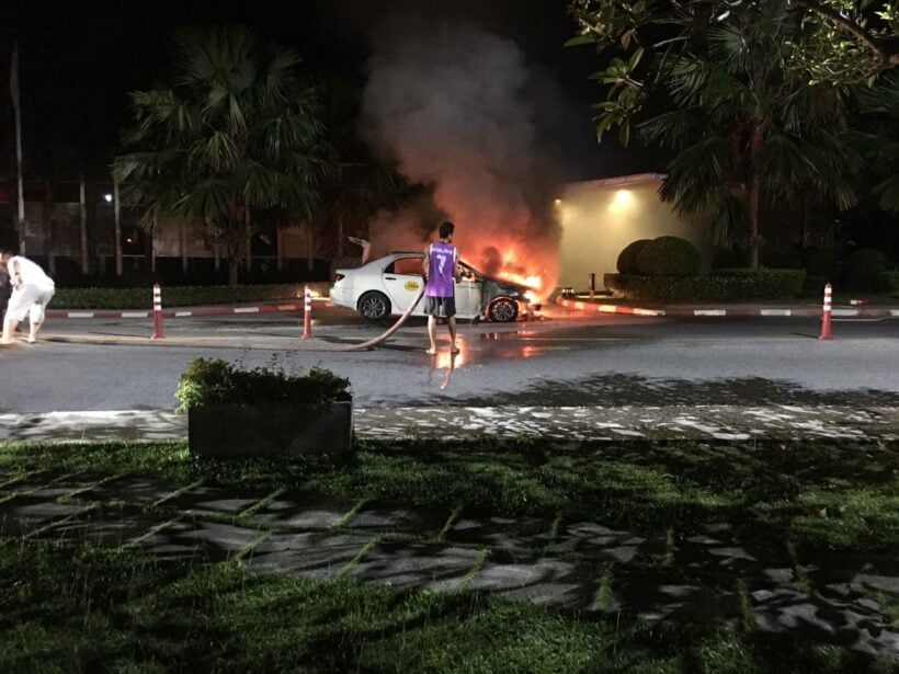 Taxi catches fire outside Cassia Laguna Hotel – No injuries