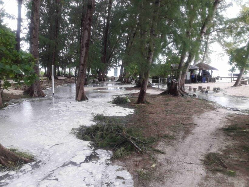 Bamboo Island in Krabi floods with rising sea level