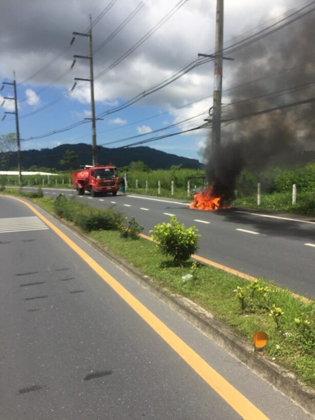 Saleng driver escapes side-car gas bottle fire