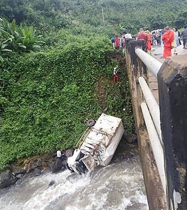 Lao aid truck plunges off bridge – one dead, two injured