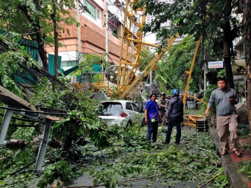 Crane topples in Bangkok soi injuring three