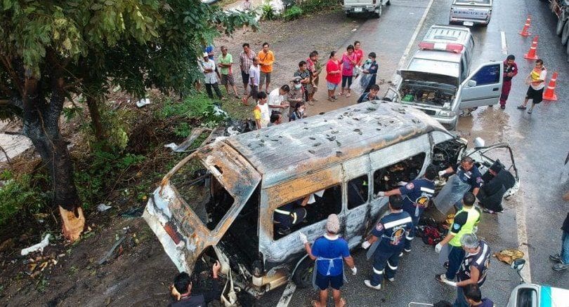 Nine Burmese migrants die in van crash inferno