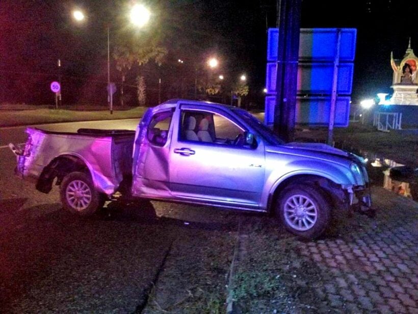 Pickup driver survives after high-speed collision with speed sign