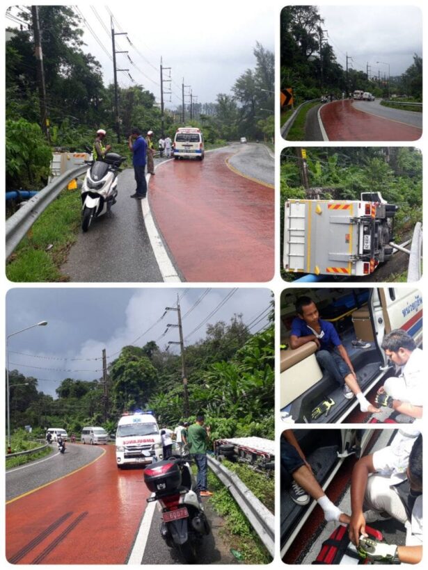 Two escape serious injury when a truck overturned in Kamala 