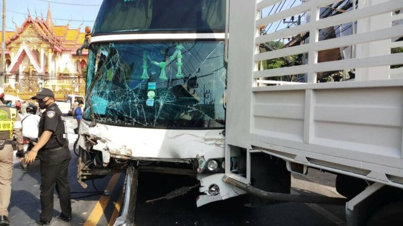 Bus crash on Patong Hill takes out 12 other vehicles, passengers in bus shaken