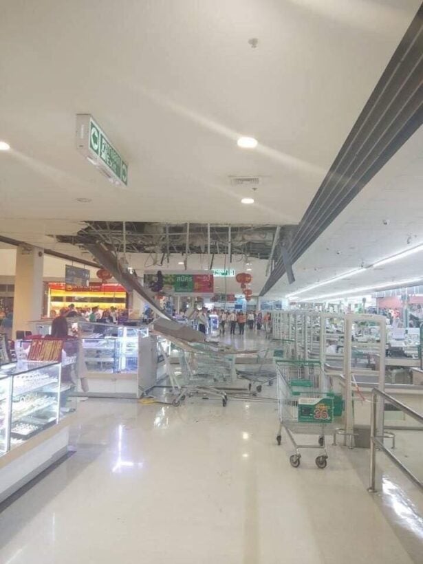 No injuries as ceiling collapses at Tesco Lotus Samkong | News by Thaiger