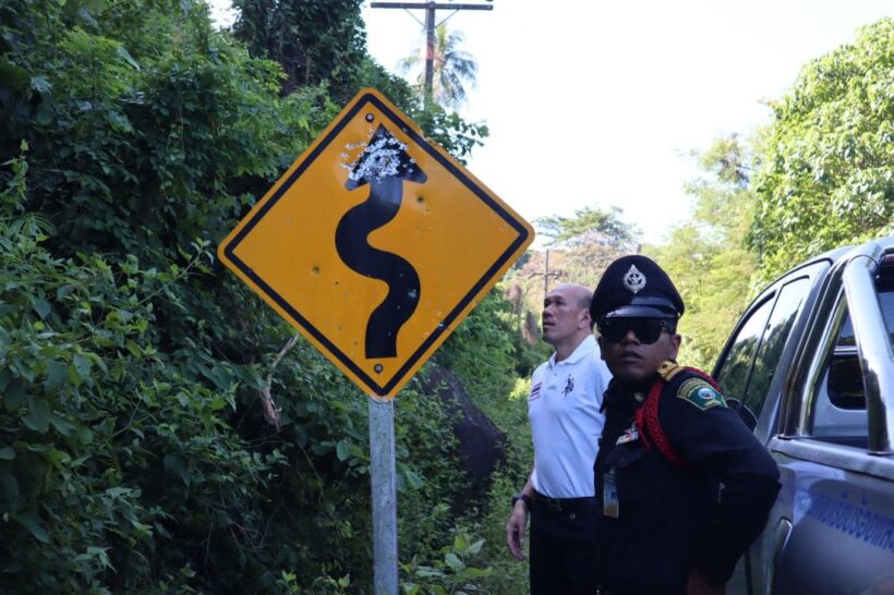 Police chasing people taking pot shots at road signs in Rawai