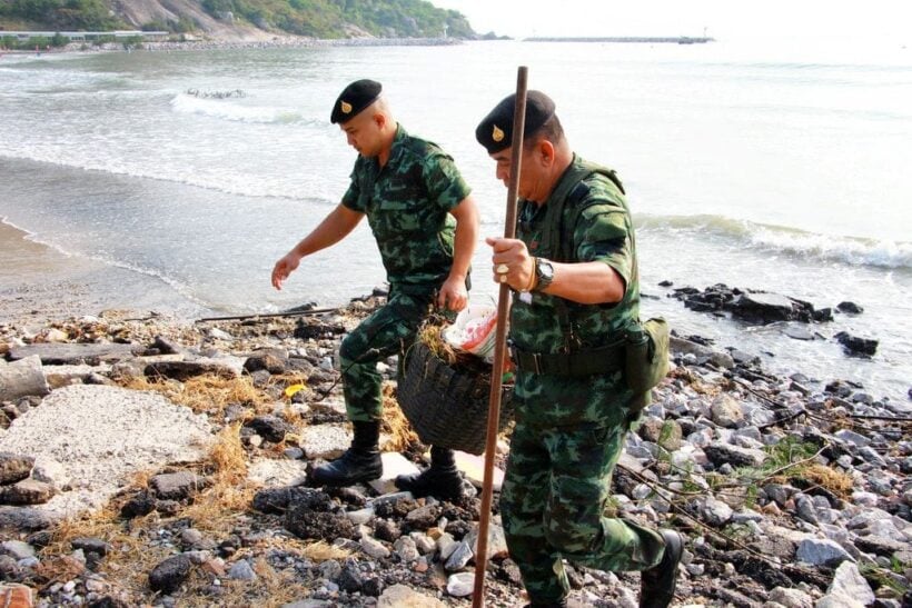 Hua Hin officials roll up their sleeves to clean the beaches after recent storms