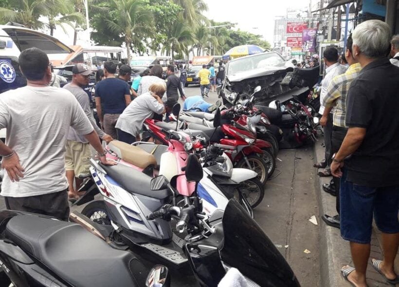 People hospitalised after car slams into parked motorbikes in Pattaya | News by Thaiger