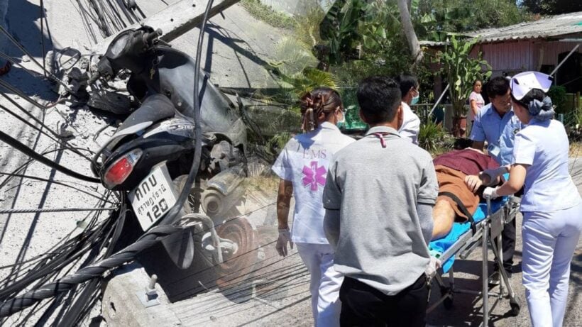 Cement truck brings down four power poles in Chalong, motorbike driver injured