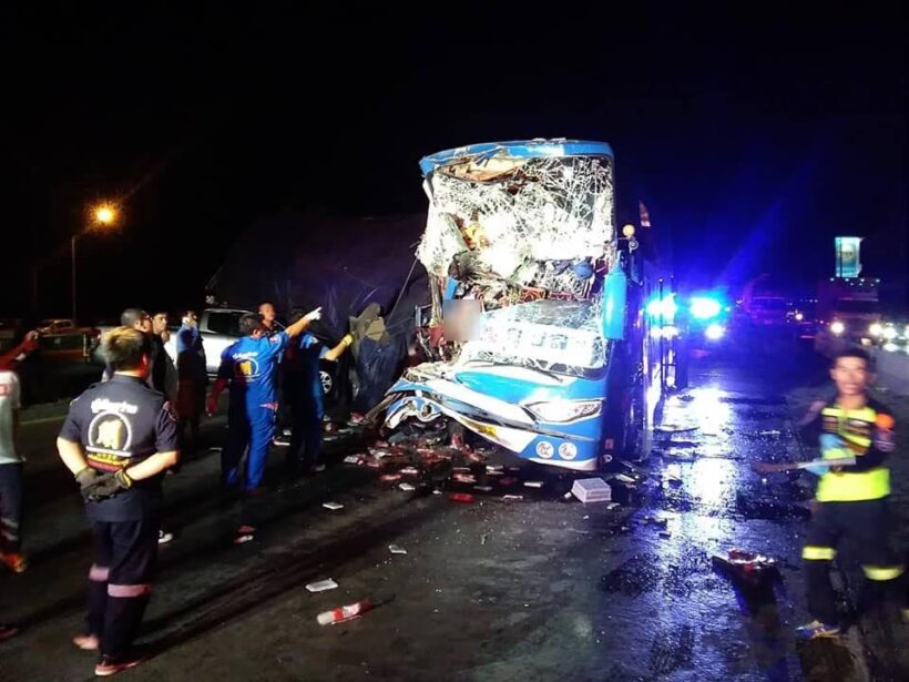 Driver loses head, 34 injured after bus smashes into truck in Saraburi