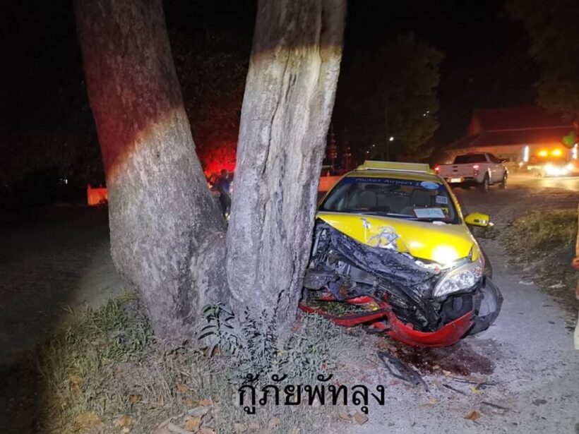 Phuket taxi slams into tree in Phattalung