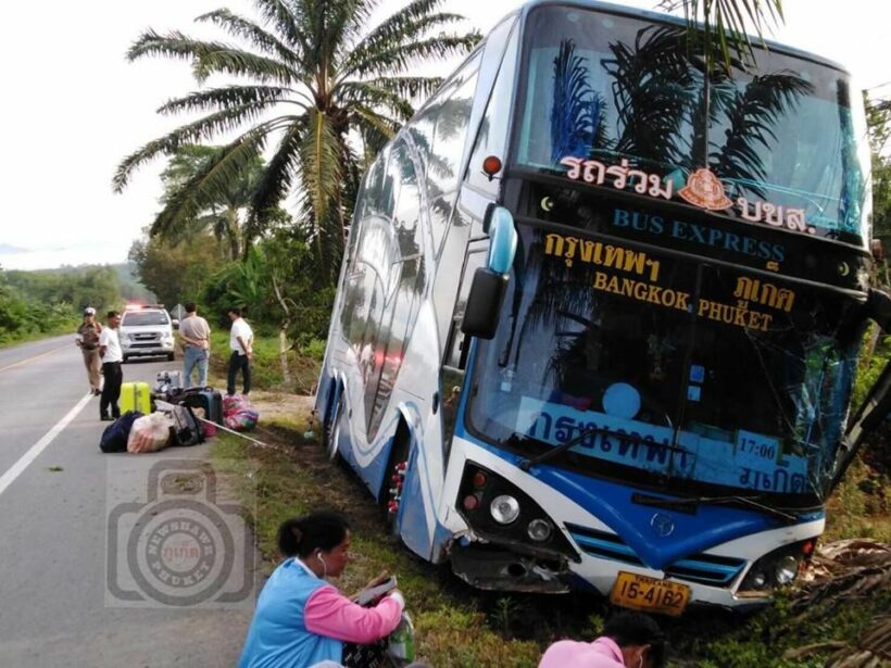 49 passengers on Bangkok-Phuket bus as it skids off road in Surat Thani