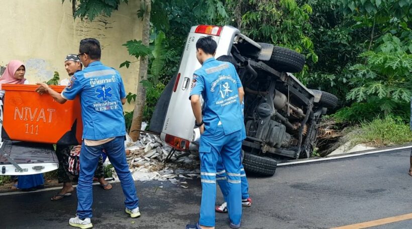 Six survive after fish delivery pick-up overturns in Krabi