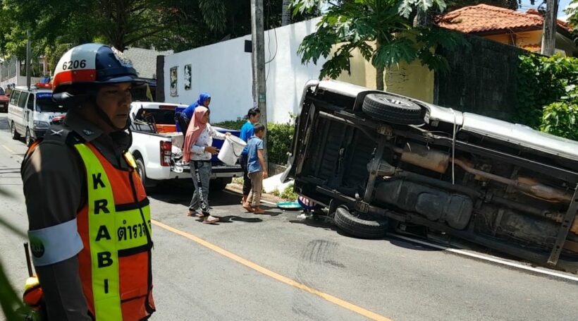 Six survive after fish delivery pick-up overturns in Krabi | News by Thaiger