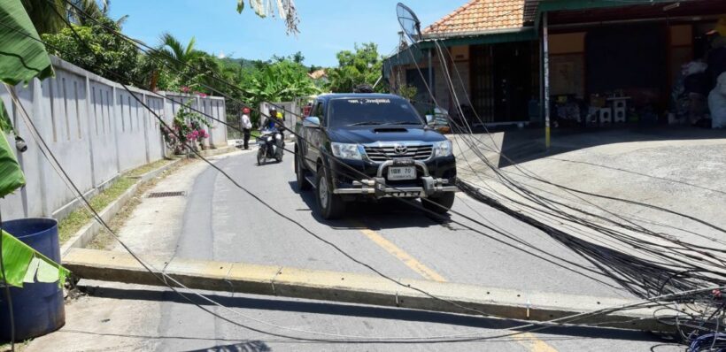 Truck brings down six power poles in Chalong, one injured | News by Thaiger