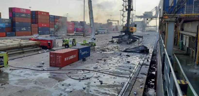 Ship owner fined 50,000 baht for chemical fire at Laem Chabang port