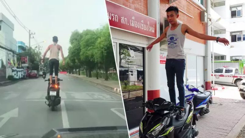 หนุ่มแว้นผาดโผนยืนบนเบาะ โดน 5 ข้อหา อ้างเมาเหล้า | The Thaiger