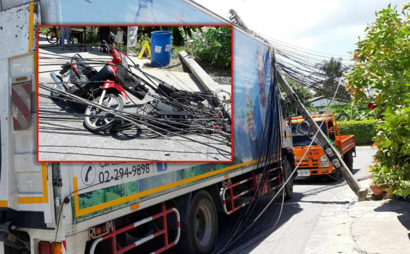 Truck brings down six power poles in Chalong, one injured