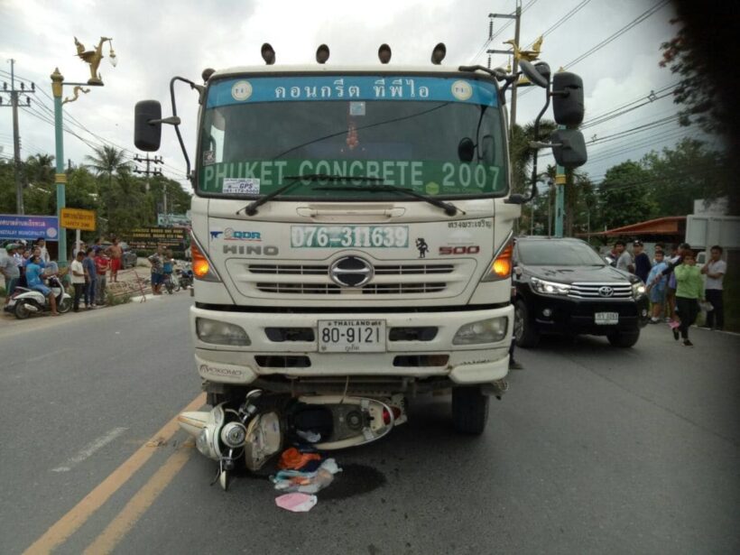 Motorbike driver crushed by cement truck in Thalang, Phuket