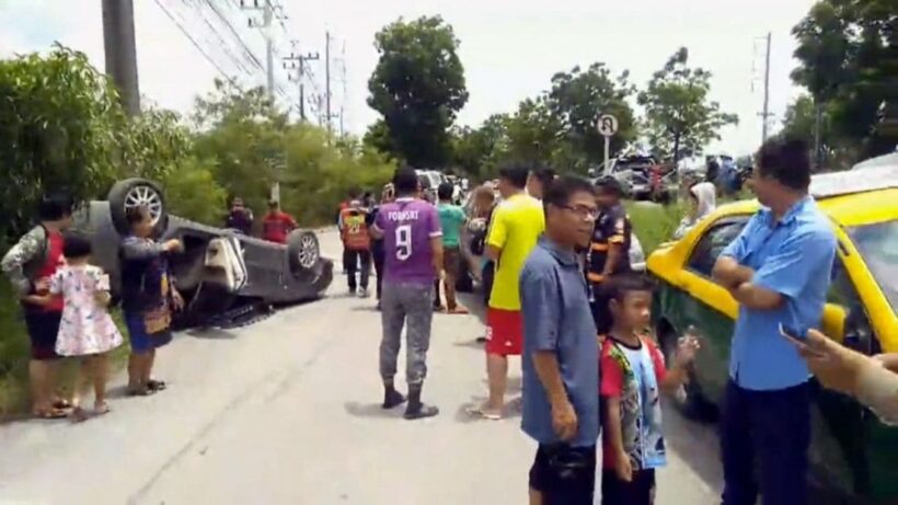 Taxi drives on wrong side of the road, collides with sedan, injures two