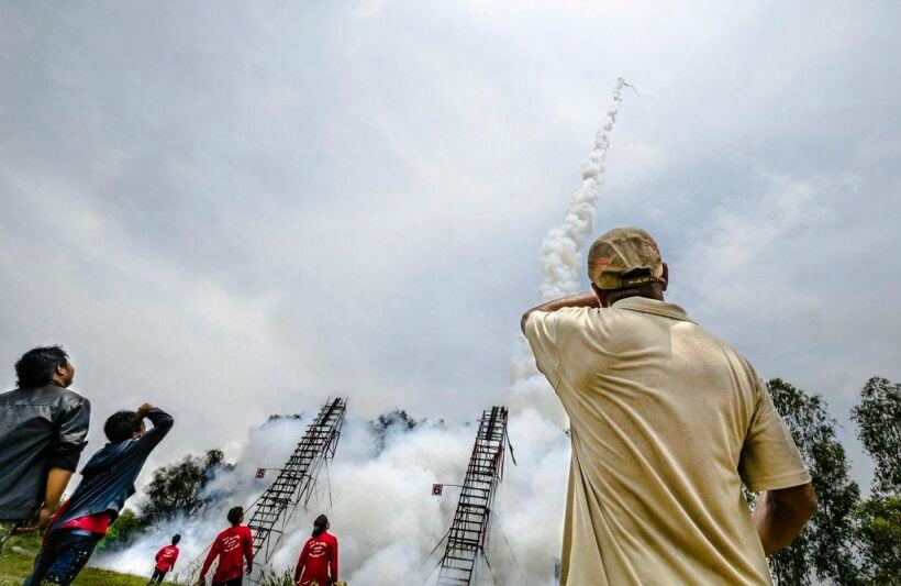 Wayward rocket lands in passenger seat of pick-up in Roi-et during annual rocket festival