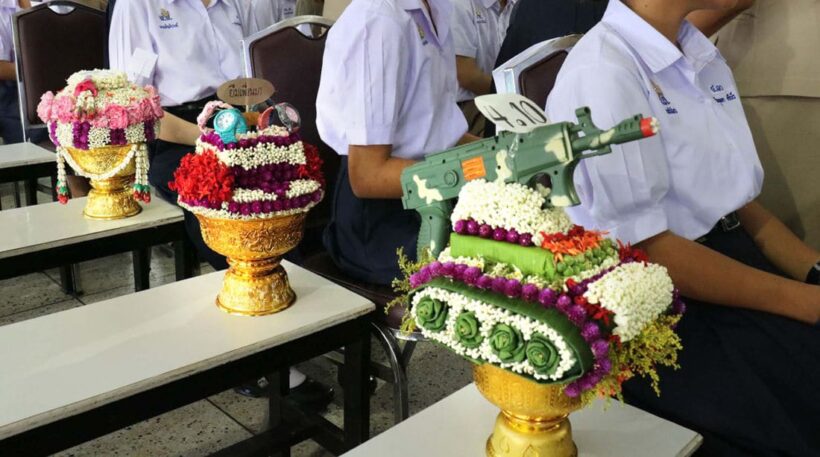 Some secondary students use Wai Khru to make ‘controversial’ floral tributes