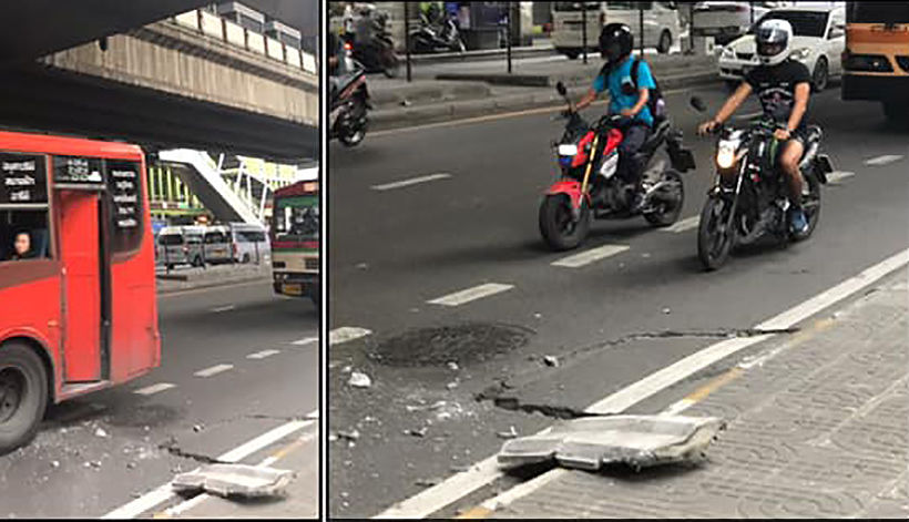 Concrete pieces from Ari BTS station in Bangkok fall on road below