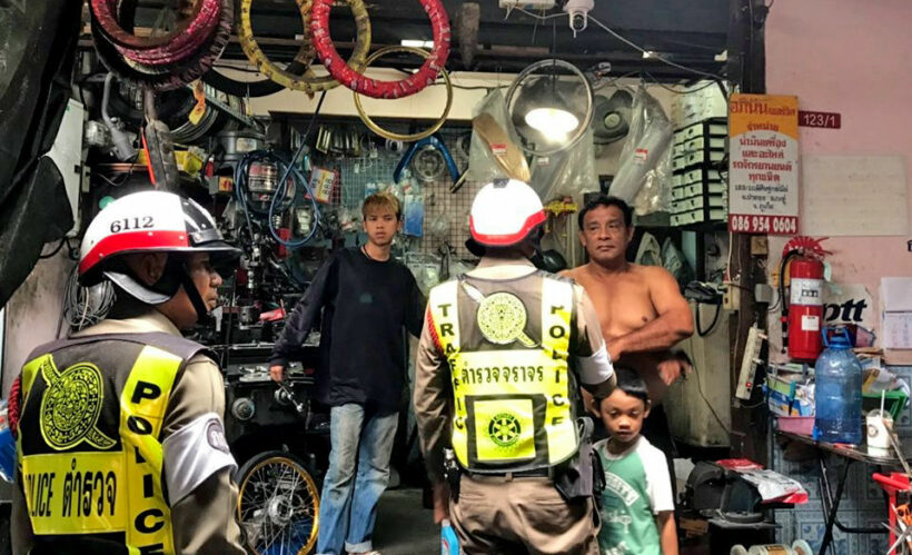 Patong police visit motorbike garages to warn them about illegal modifications