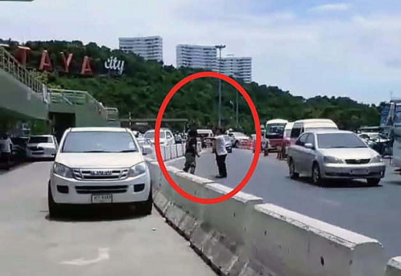 Van, baht bus and taxi drivers fight for passengers at Pattaya pier