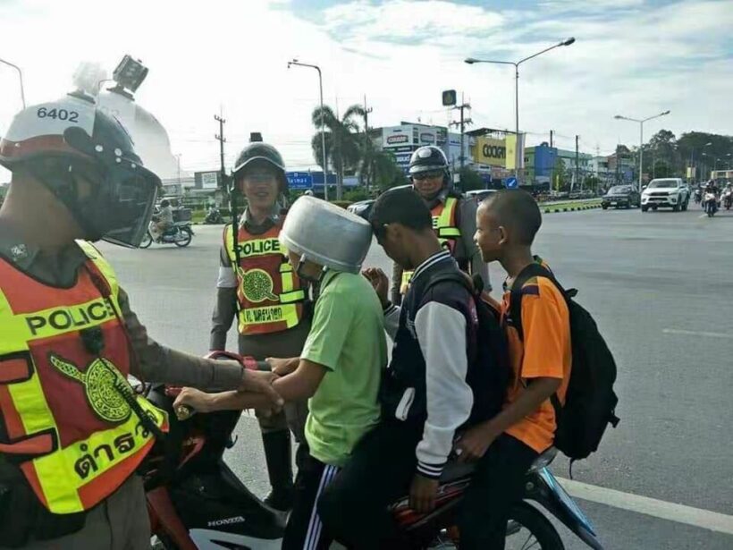 Police had a laugh but urged students to wear helmets next time